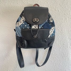 Coach Mini Backpack Black with Patchwork Design Denim
